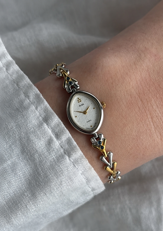 Seiko ALBA Oval-Case Blue-Stone Bracelet Watch