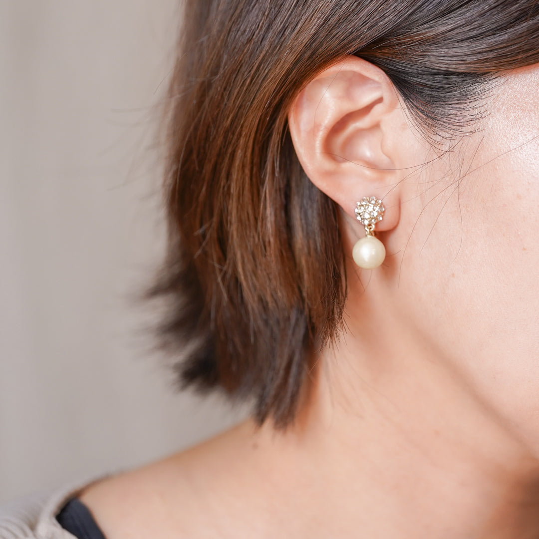 Vintage Rhinestone and Pearl Drop Earrings