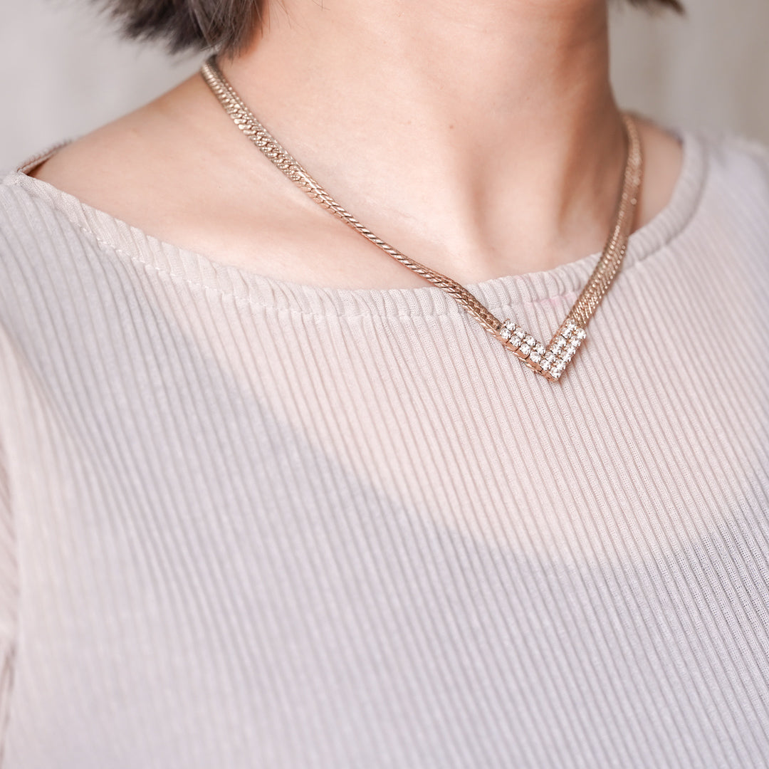 Vintage Rhinestone V Necklace
