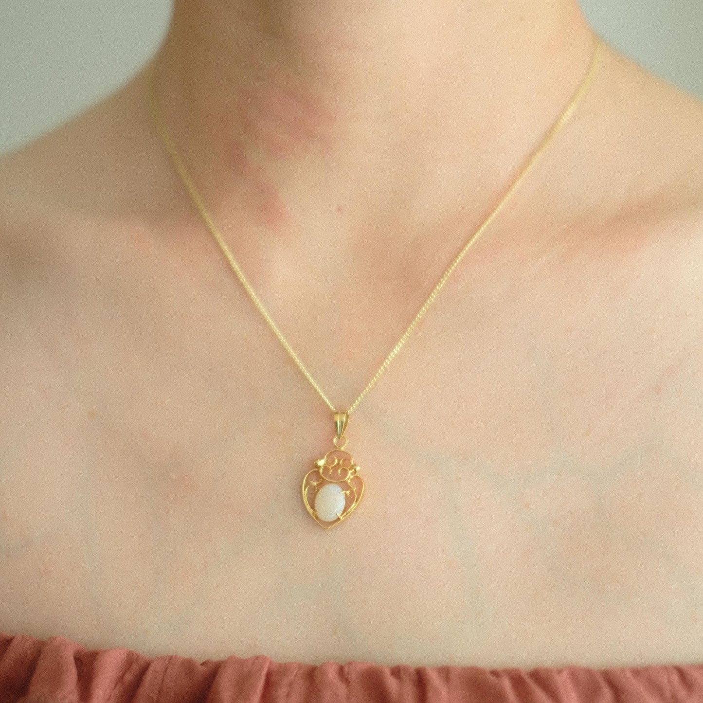 "Ethereal Glow" White Opal Heart Motif Pendant