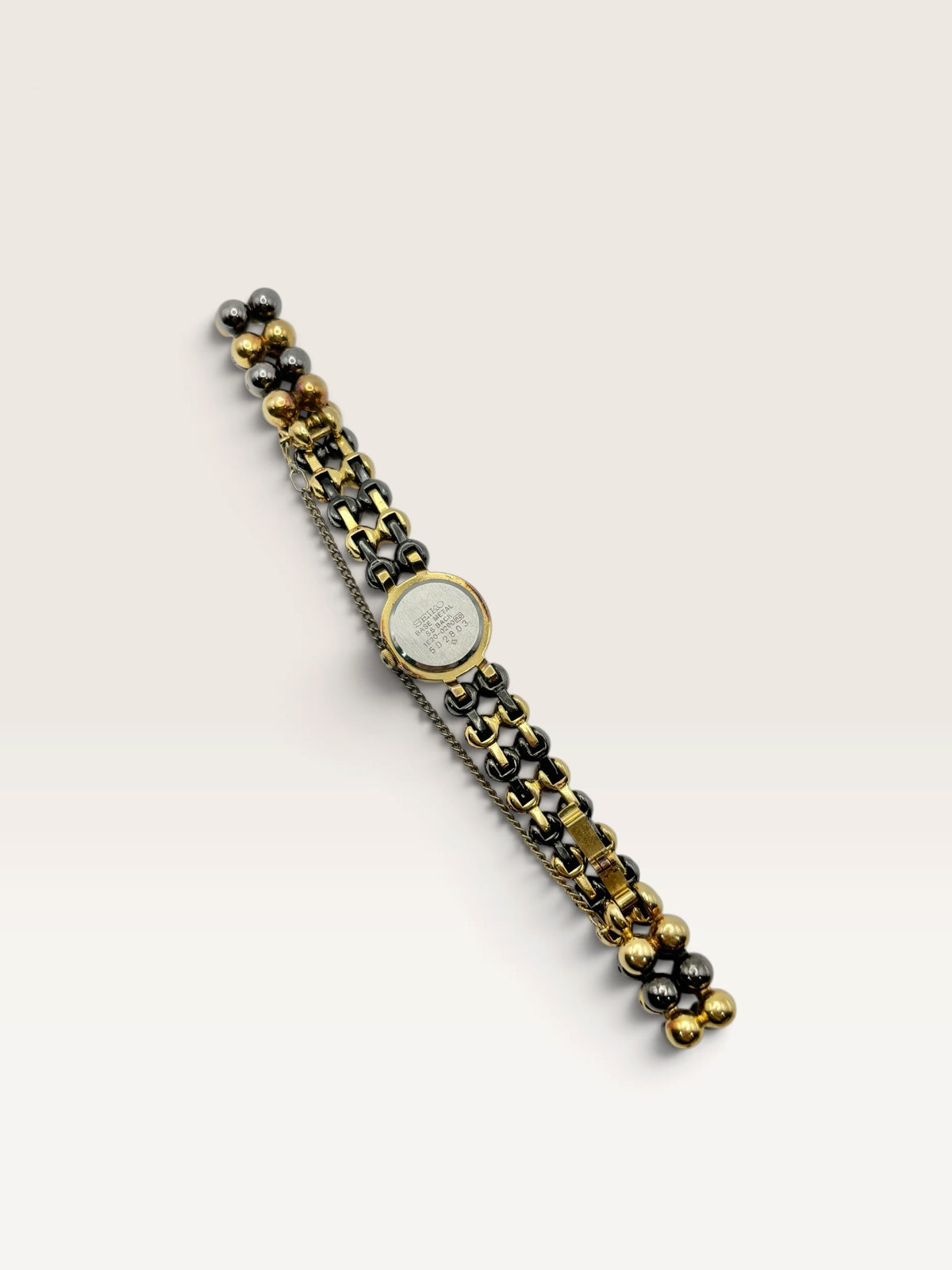 SEIKO 1E20-0290 Vintage Two-Tone Beaded Bracelet Quartz Watch