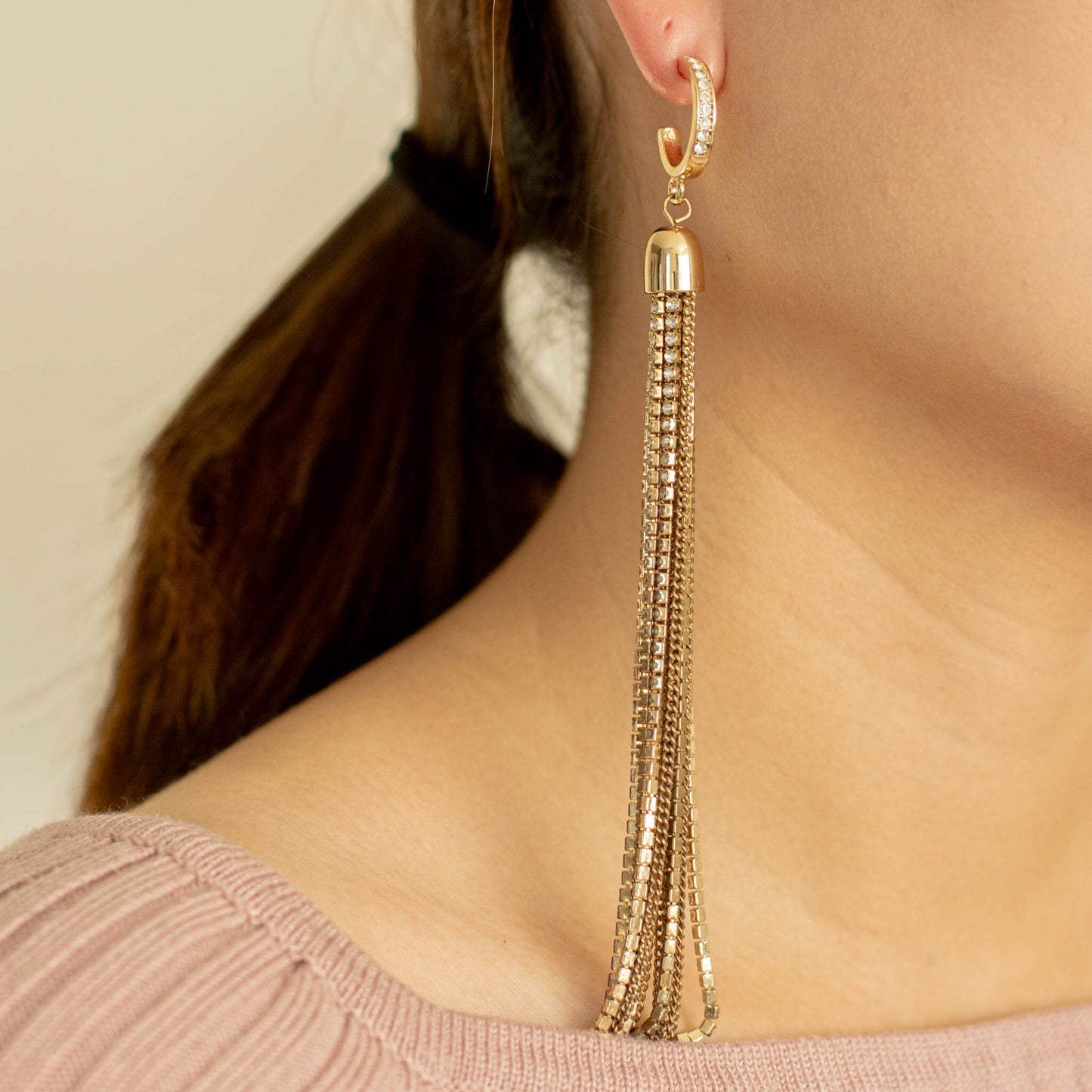 Vintage Gold Fringe Long Drop Post Earrings