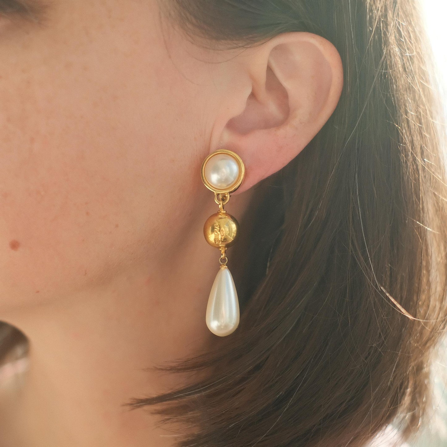 Vintage Renoma Pearl Drop Clip-on Earrings