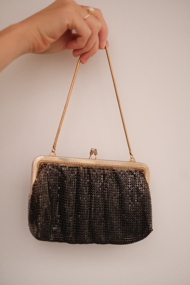 Vintage West German Black Metal Mesh Evening Bag