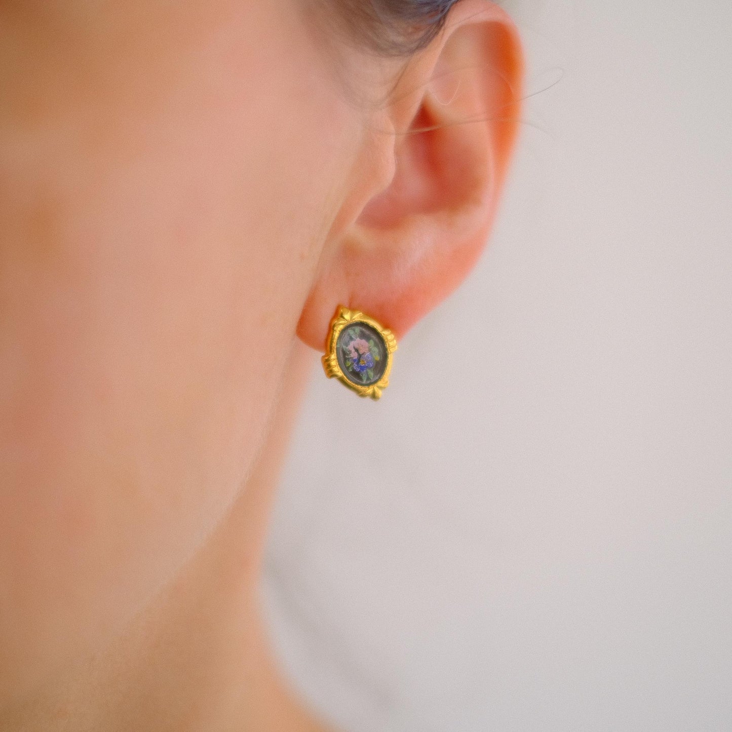 1928 Floral Enamel Earrings
