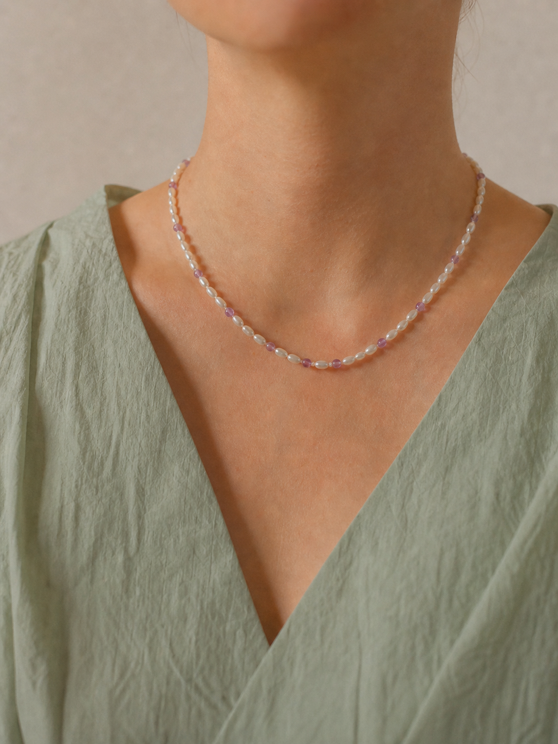 Vintage Pearl And Wisteria Stone Necklace