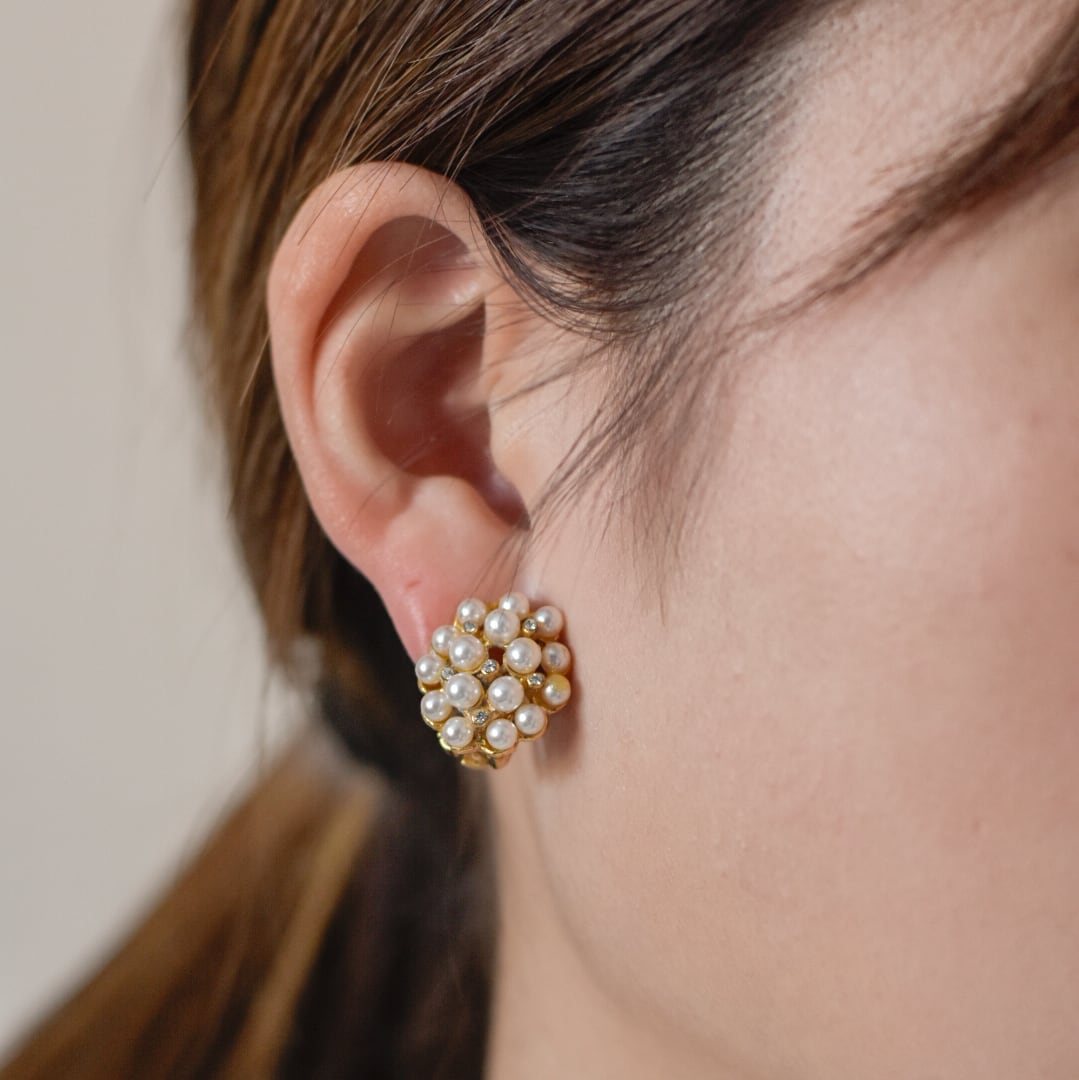 Vintage Pearl & Rhinestone Cluster Earrings