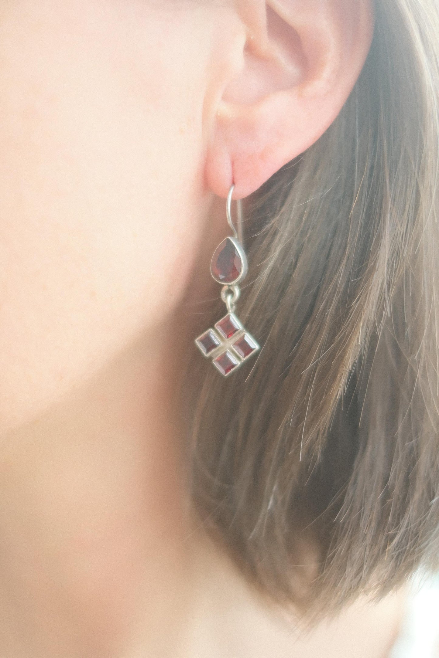 Vintage Red Stone Silver Post Earrings