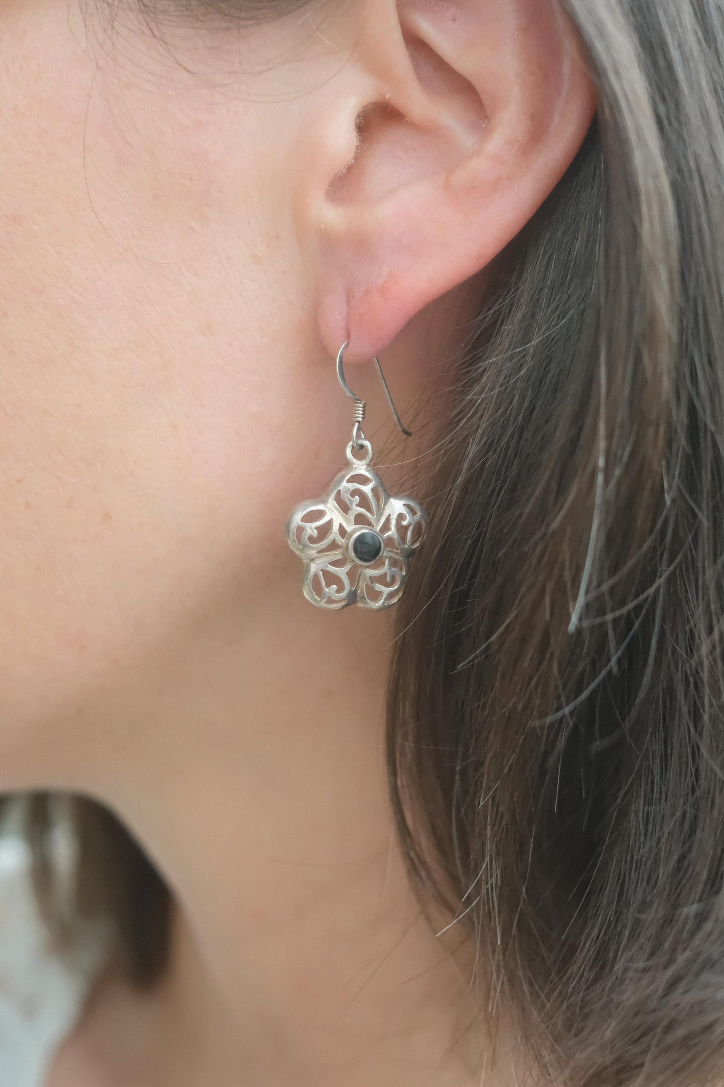 Vintage Sterling Silver Floral Motif Post Earrings
