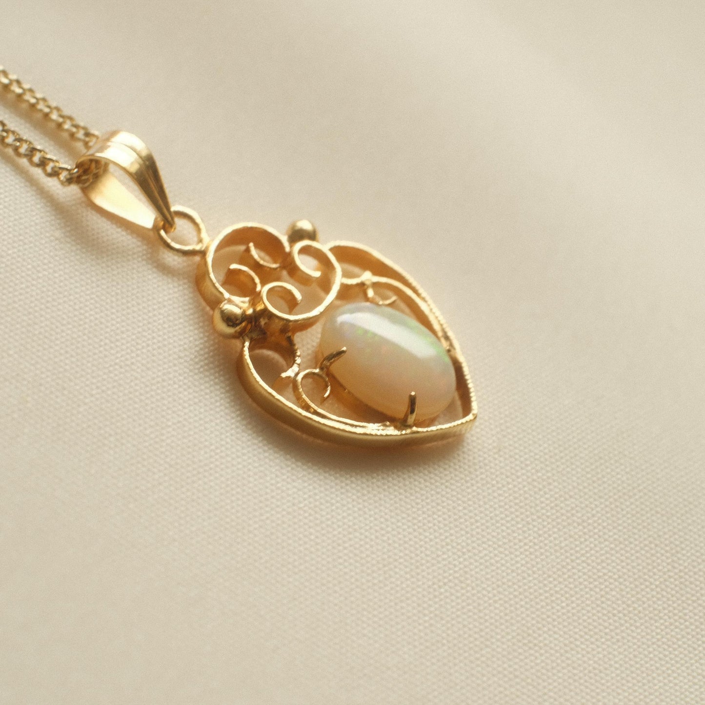 "Ethereal Glow" White Opal Heart Motif Pendant