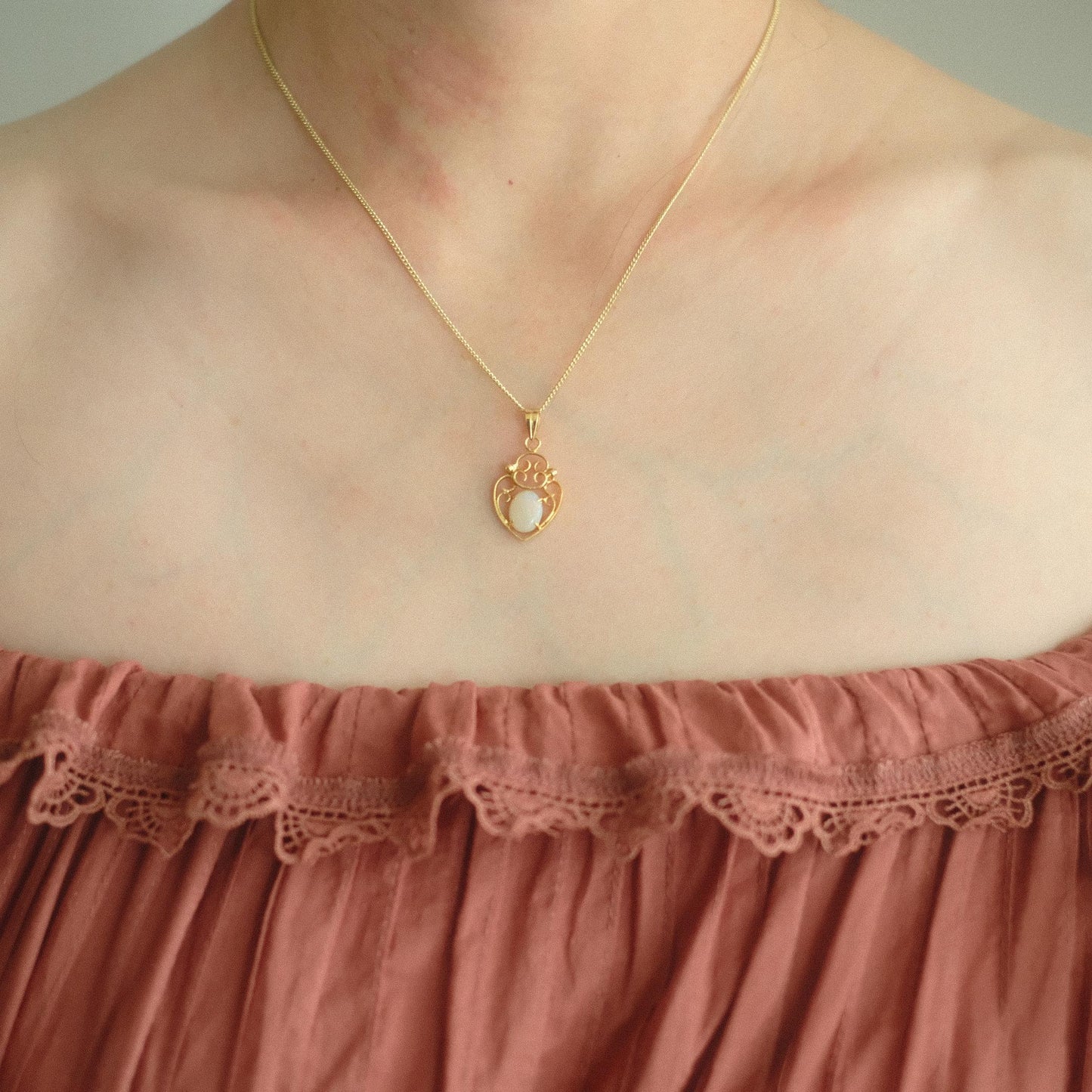 "Ethereal Glow" White Opal Heart Motif Pendant