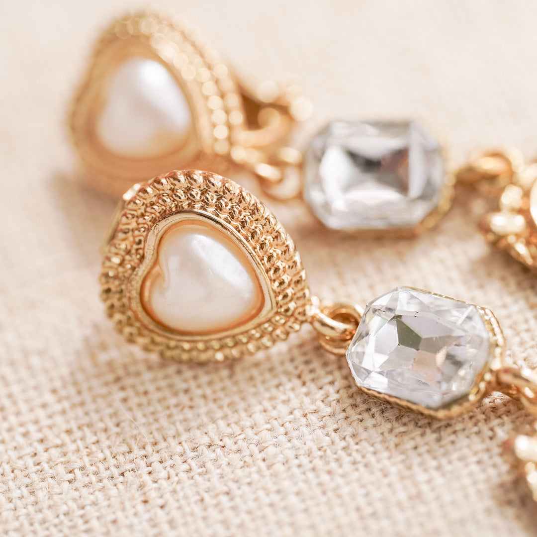 Vintage Pearl and Crystal Long Drop Earrings