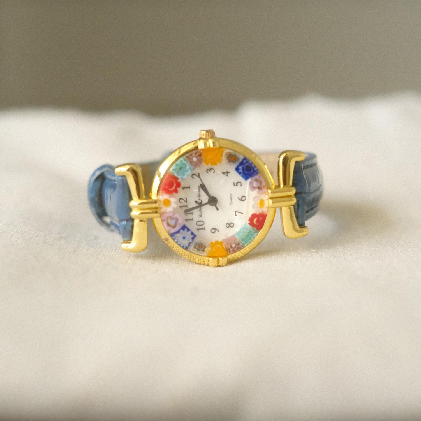 Murano Millefiori Watch With Leather Band - Navy