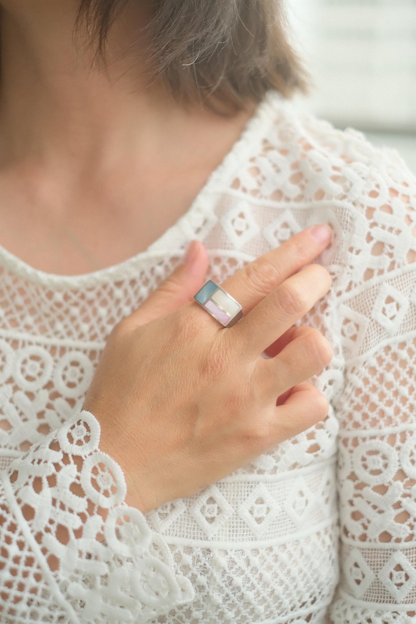 Vintage Pastel Colour Block Square Ring