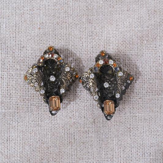 Vintage Glass Stone Filigree Earrings