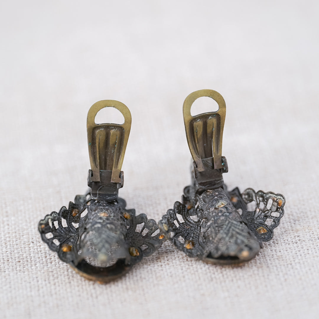 Vintage Glass Stone Filigree Earrings