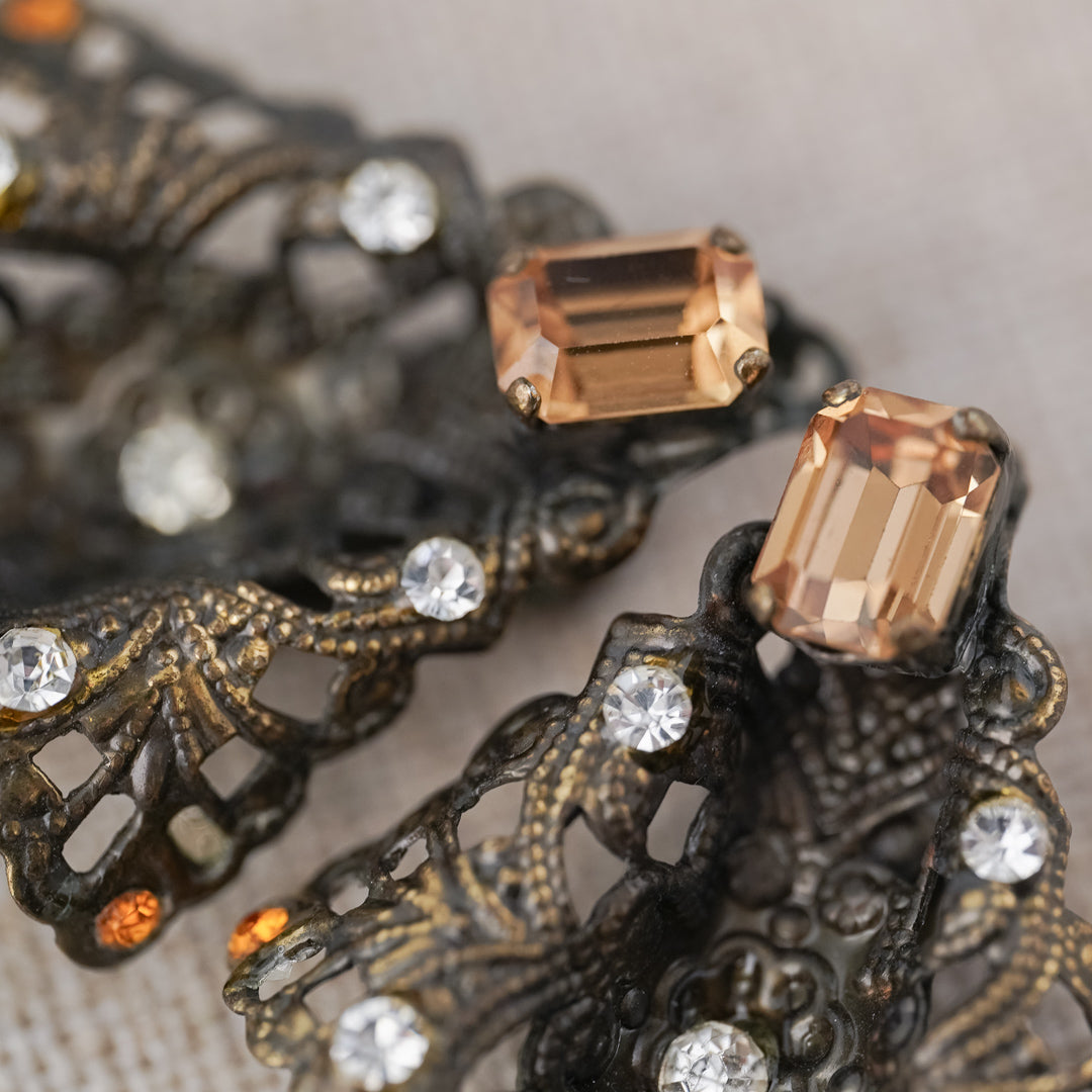 Vintage Glass Stone Filigree Earrings