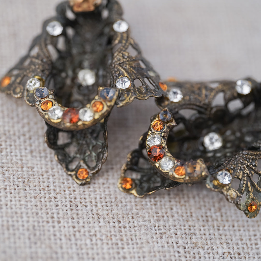 Vintage Glass Stone Filigree Earrings