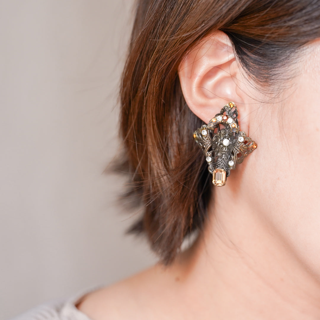 Vintage Glass Stone Filigree Earrings