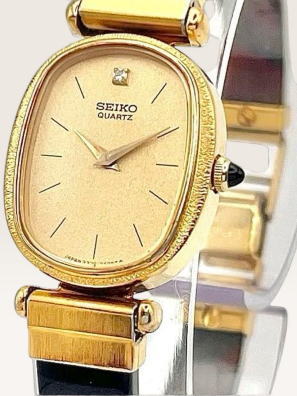 SEIKO 1P Diamond Gold-Tone Oval Vintage Watch