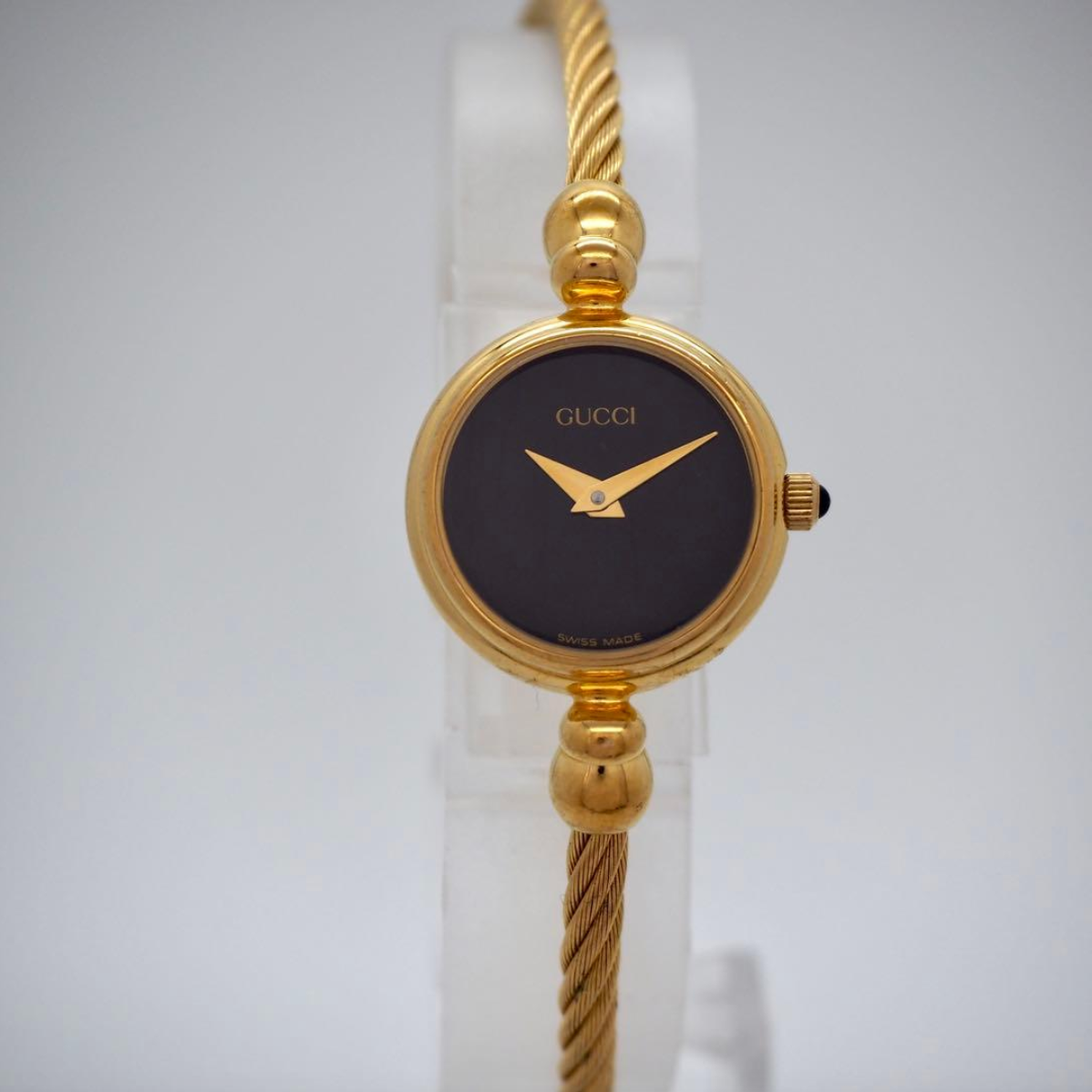 Vintage GUCCI 2700.2.L Black Dial Gold Wire Bangle Watch