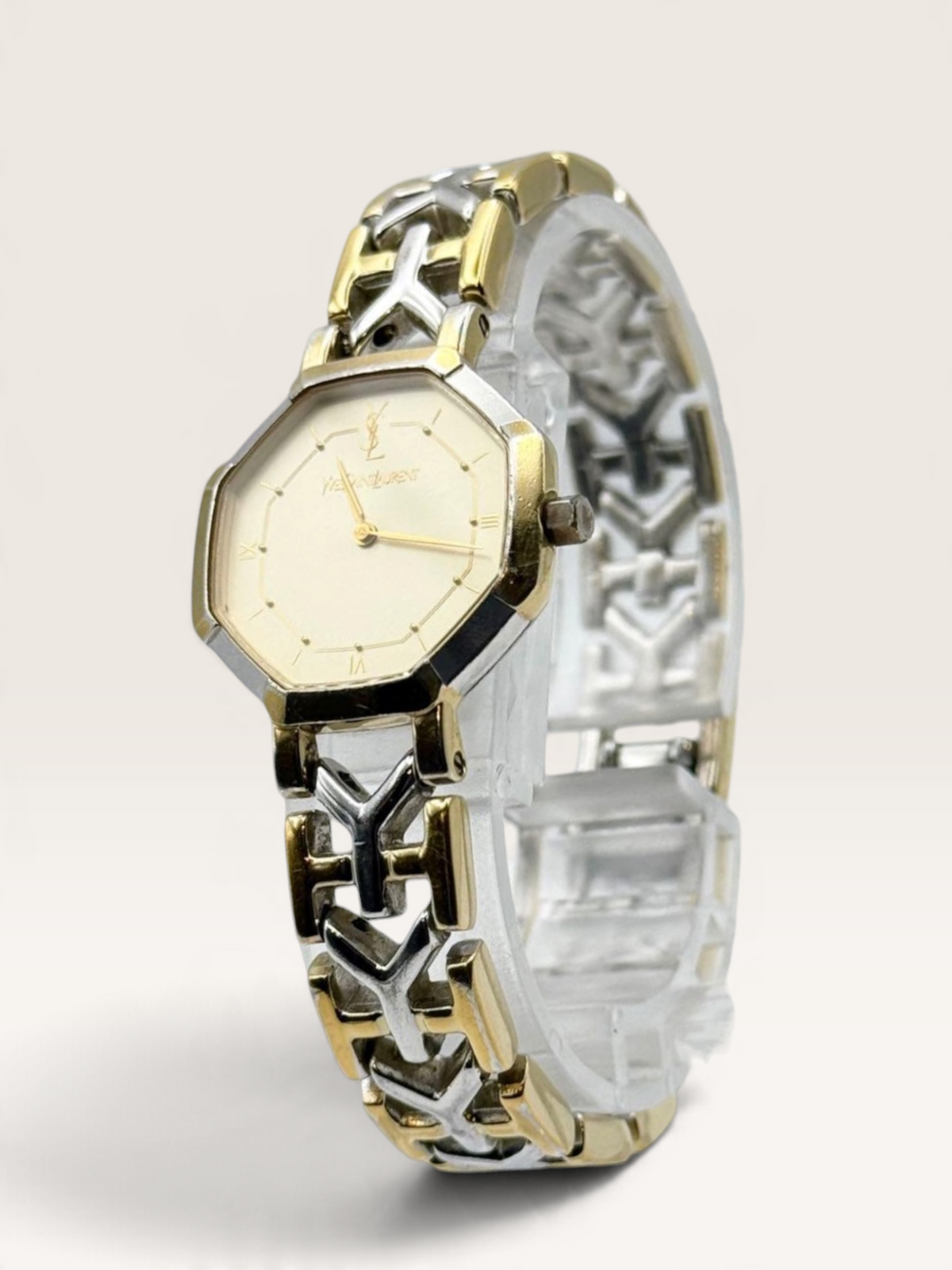 Yves Saint Laurent Octagonal Two-Tone Bracelet Watch