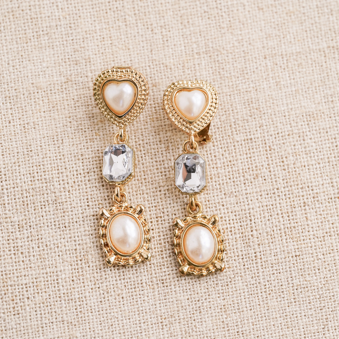 Vintage Pearl and Crystal Long Drop Earrings