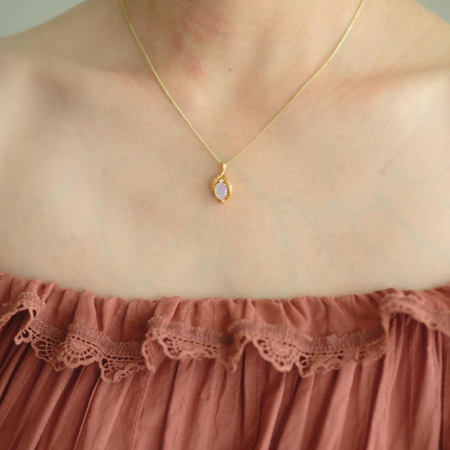 "Ethereal Glow" White Opal Asymmetrical Design Pendant