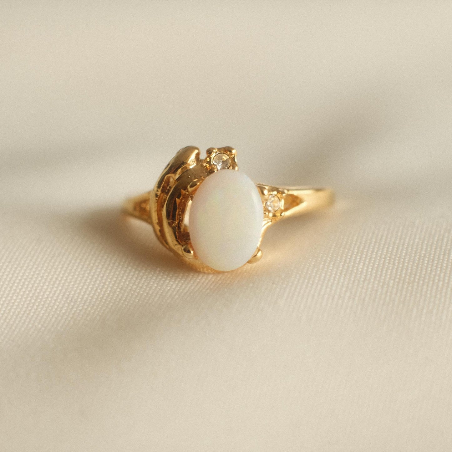 "Ethereal Glow" White Opal Asymmetrical Design Ring