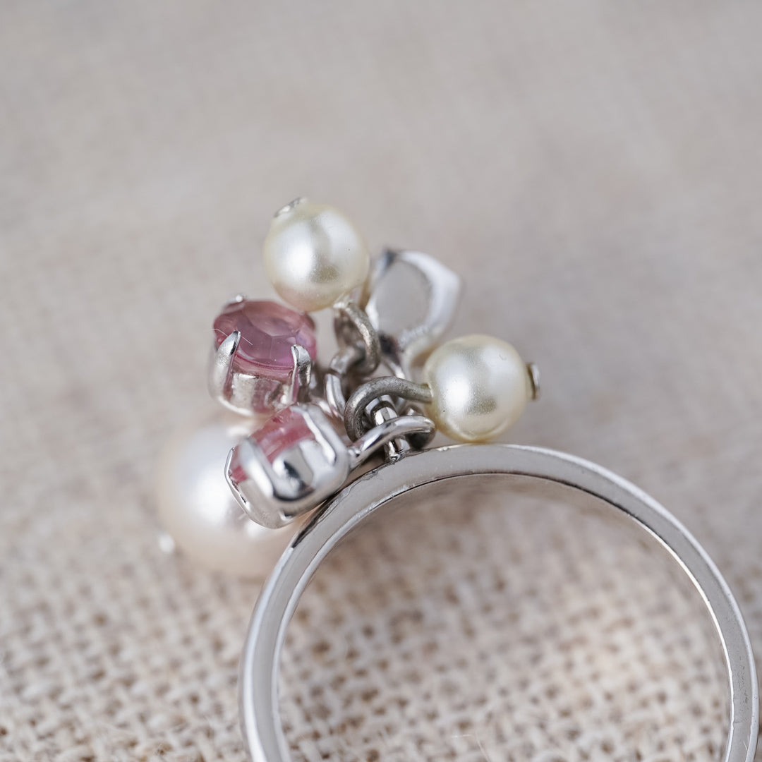 Vintage Freshwater Pearl and Rhinestone Ring