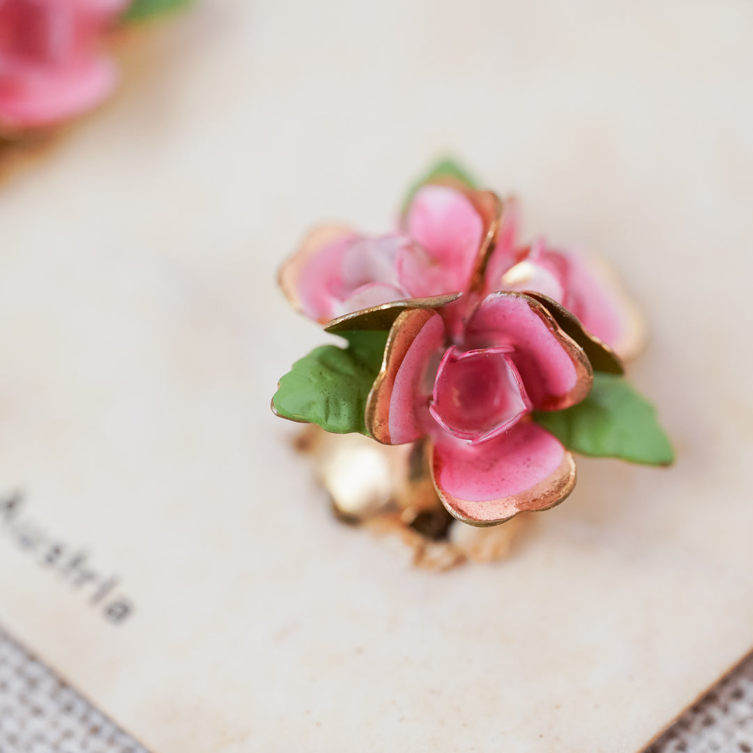 Vintage Austrian Rose Motif Enamel Earrings