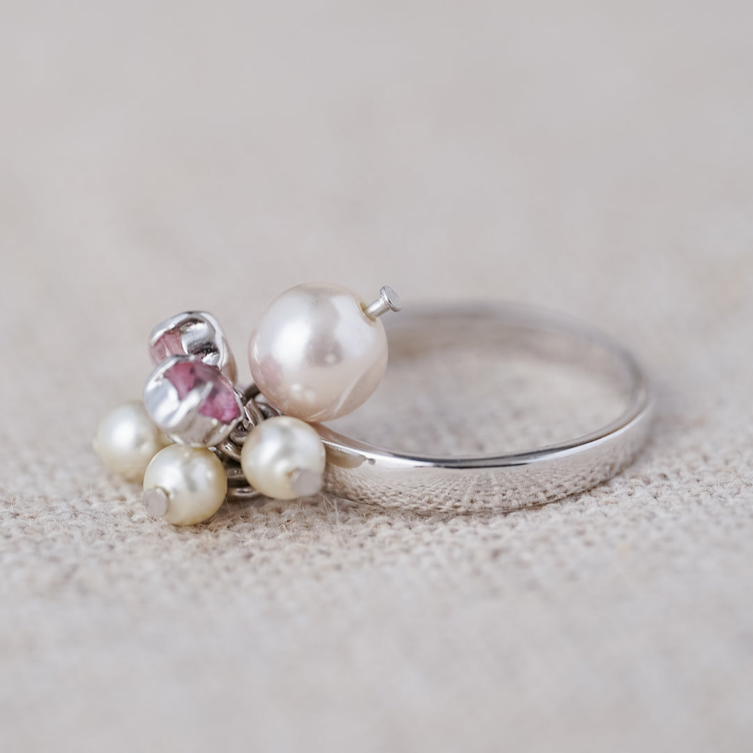 Vintage Freshwater Pearl and Rhinestone Ring
