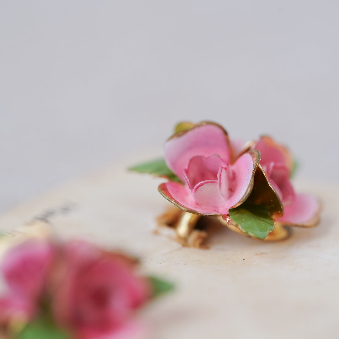 Vintage Austrian Rose Motif Enamel Earrings