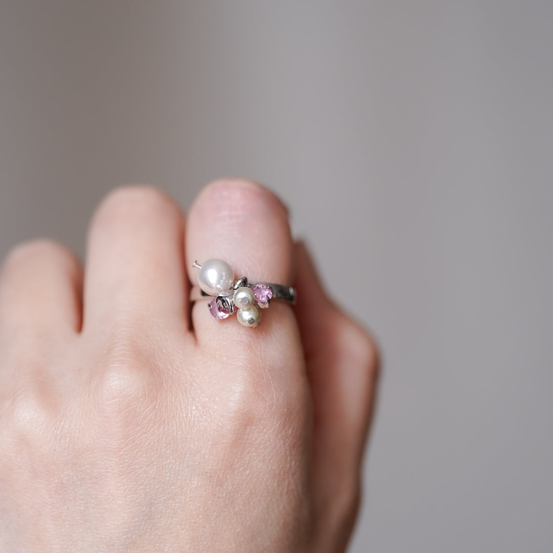 Vintage Freshwater Pearl and Rhinestone Ring