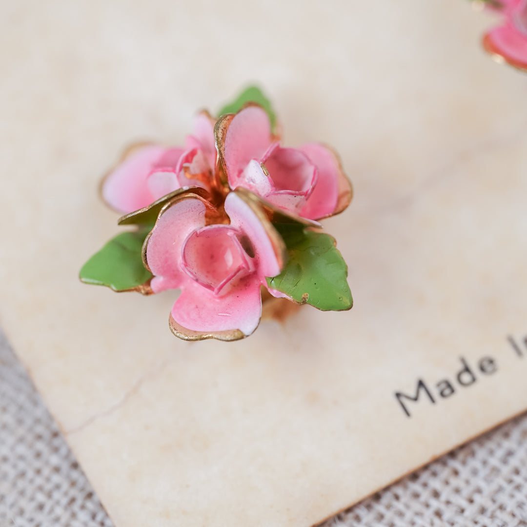 Vintage Austrian Rose Motif Enamel Earrings