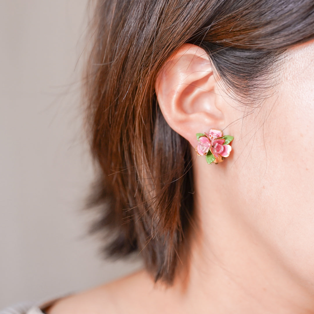 Vintage Austrian Rose Motif Enamel Earrings