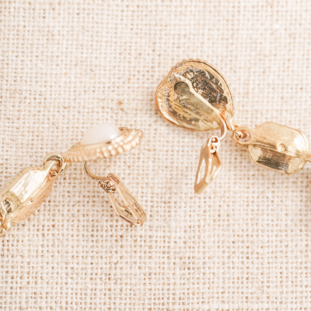 Vintage Pearl and Crystal Long Drop Earrings