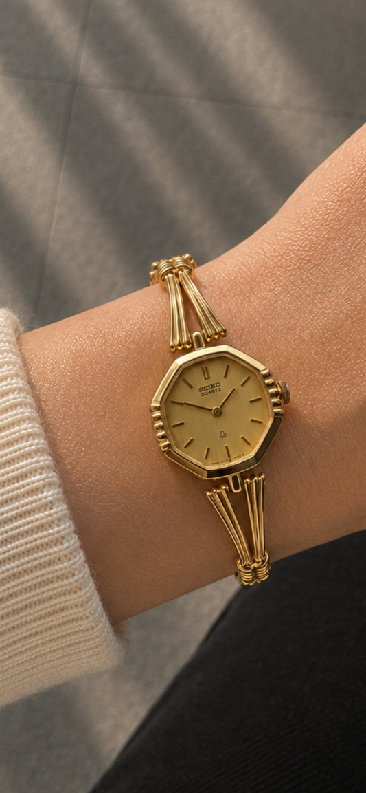 Seiko Quartz Octagonal-Case Gold Bracelet Watch