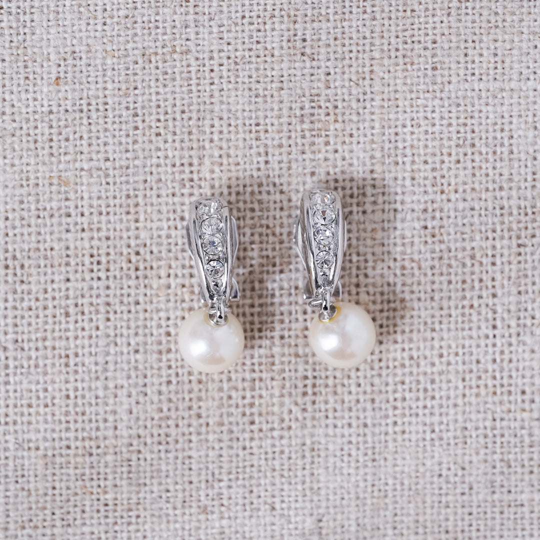 Vintage Pearl Drop and Crystal Earrings