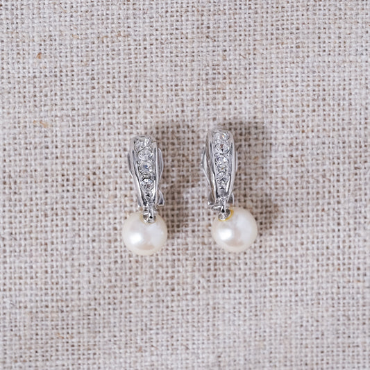 Vintage Pearl Drop and Crystal Earrings