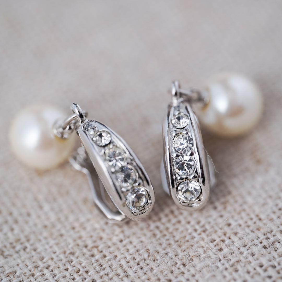Vintage Pearl Drop and Crystal Earrings