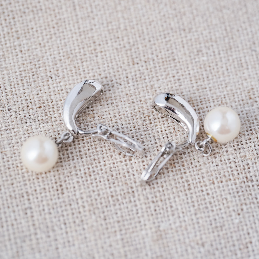 Vintage Pearl Drop and Crystal Earrings