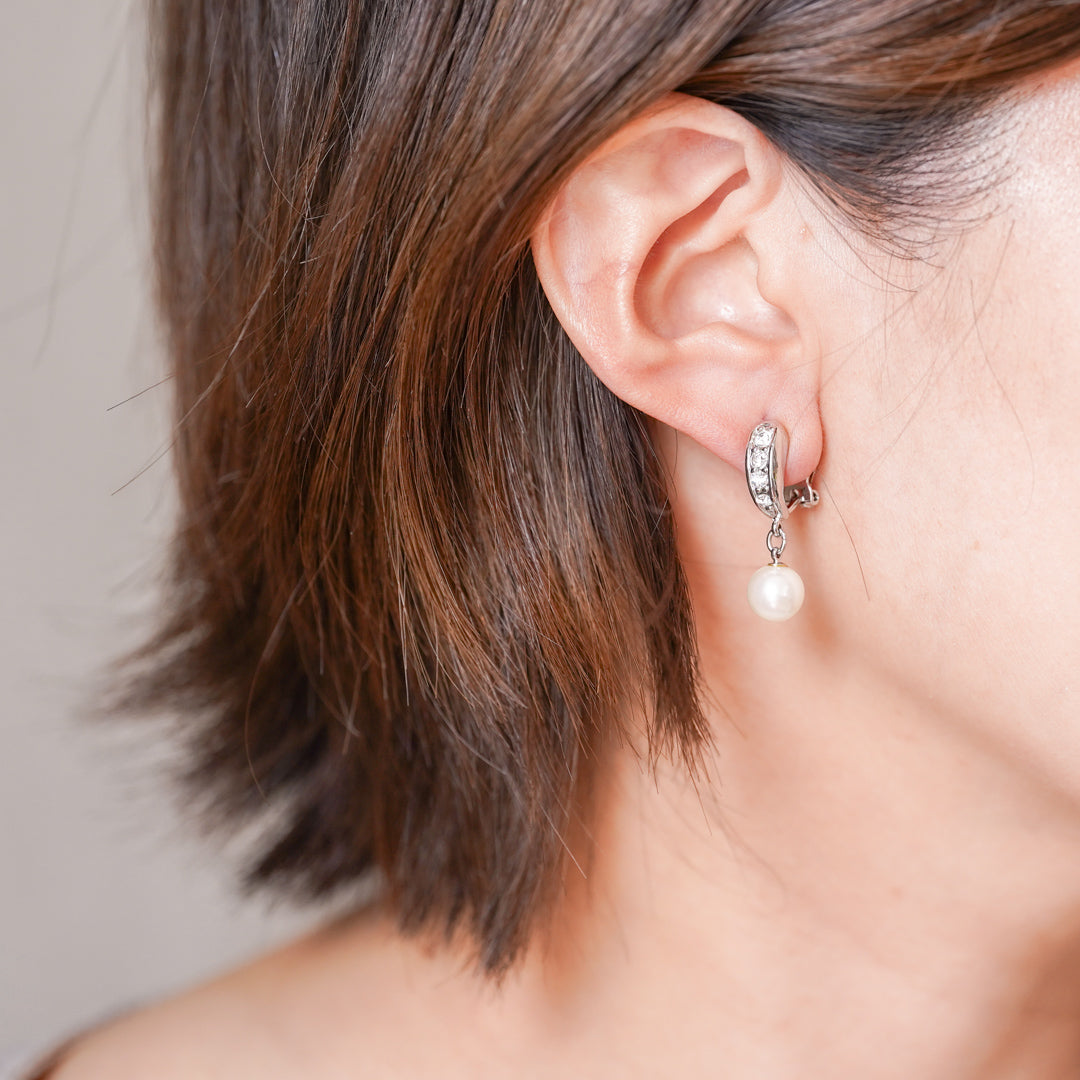 Vintage Pearl Drop and Crystal Earrings