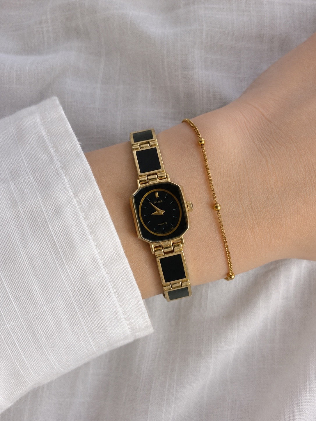 Alba by Seiko Vintage Watch — Black Dial, Gold-Tone Bracelet