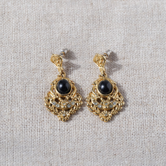 Vintage Black Glass Drop Earrings