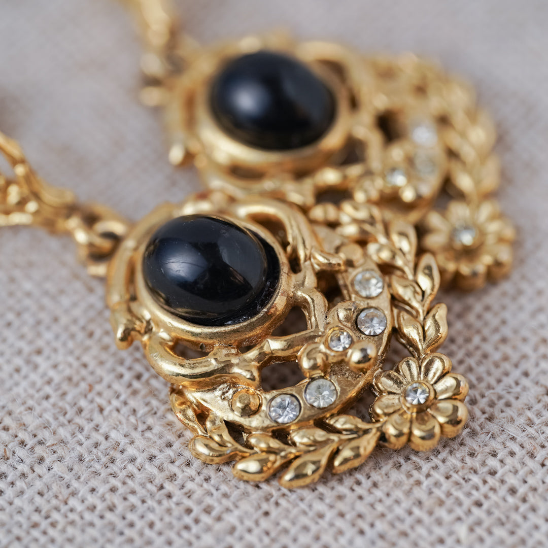 Vintage Black Glass Drop Earrings