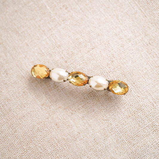  Vintage Glass and Pearl Hair Barrette