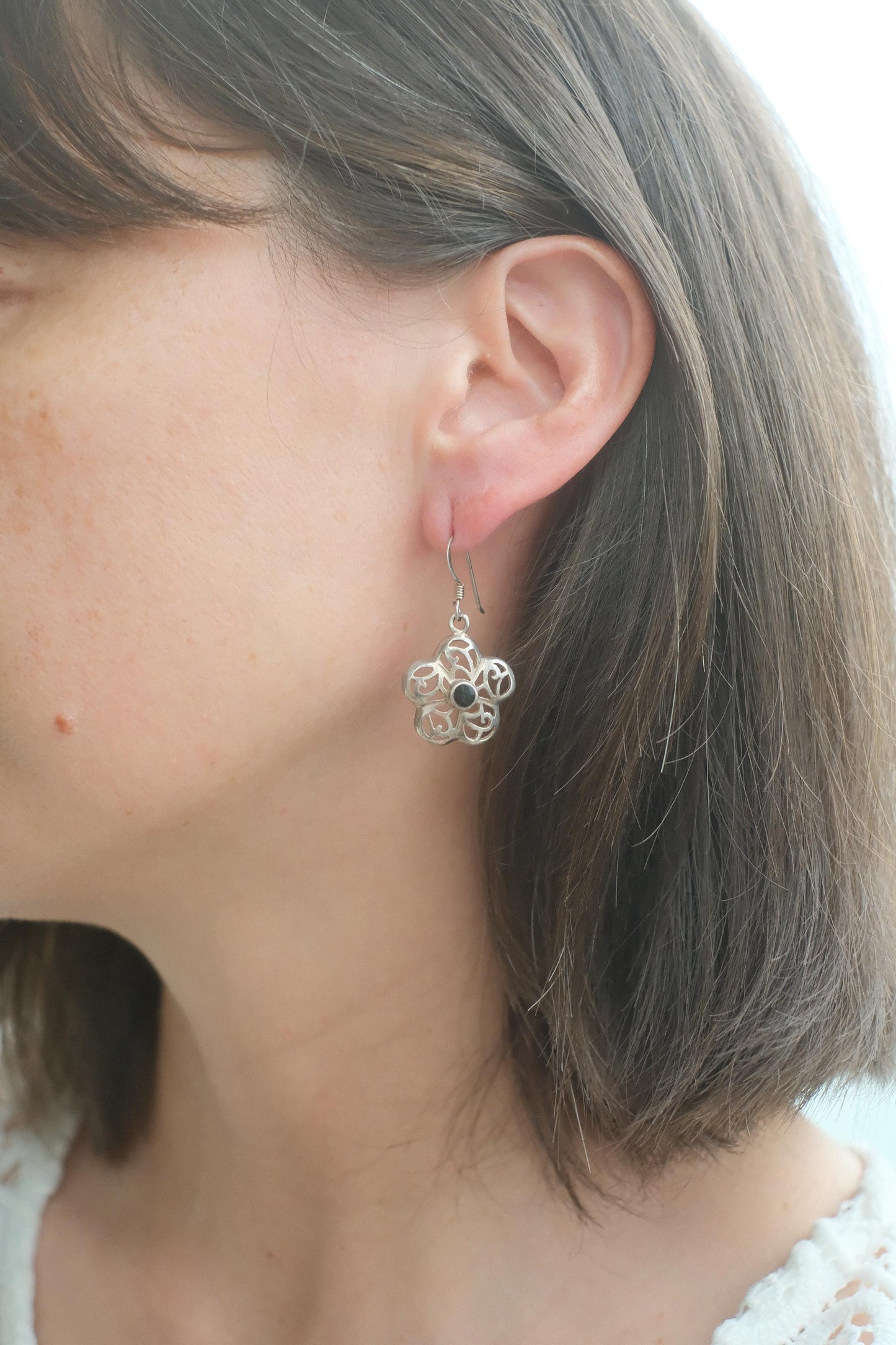 Vintage Sterling Silver Floral Motif Post Earrings