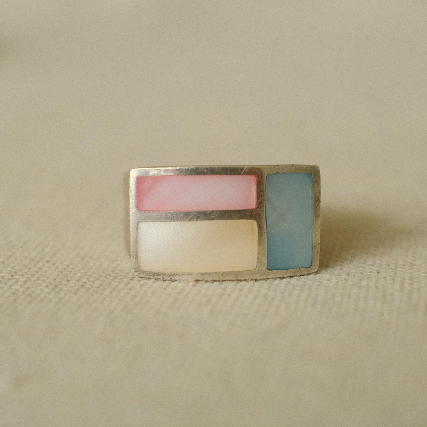 Vintage Pastel Colour Block Square Ring
