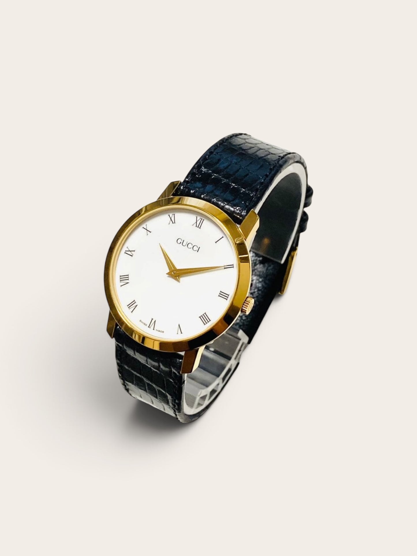 Vintage Gucci 2200M Gold-Filled Round Watch (White Dial)